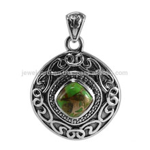 Pingente De Prata De Pedra Verde Turquesa Verde Genuine